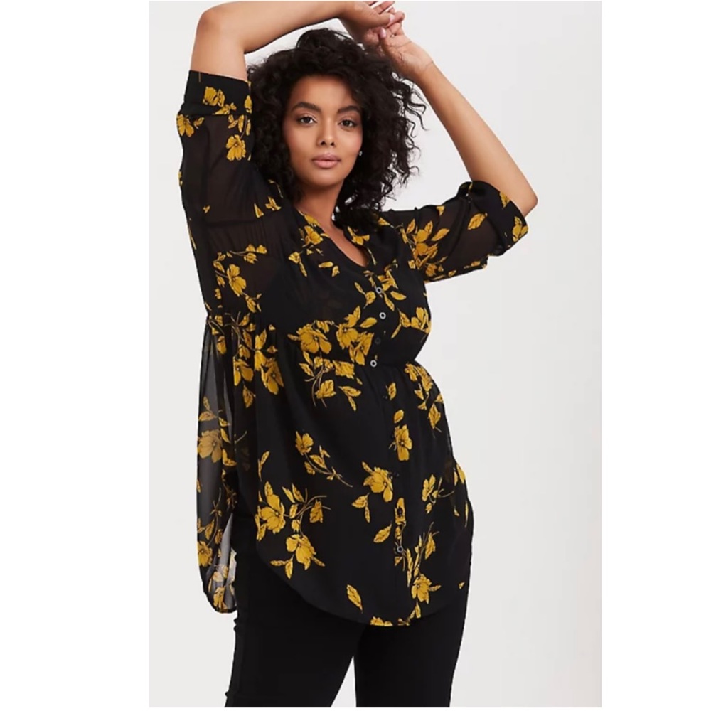 EUC Forever 21 Floral Button Down Chiffon Blouse-Medium